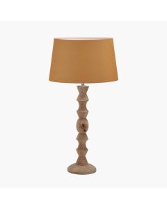 Ayra Natural Modernist Large Turned Wood Table Lamp Base with Winston 40cm Mustard Handloom Tapered Lampshade