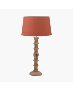 Ayra Natural Modernist Large Turned Wood Table Lamp Base with Winston 40cm Tobacco Handloom Tapered Lampshade