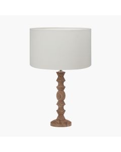 Ayra Natural Modernist Turned Wood Table Lamp Base with Henry 35cm White Handloom Cylinder Lampshade