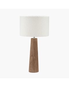 Esha Natural Conical Wood Table Lamp Base with Rouen 35cm White Boucle Cylinder Lampshade
