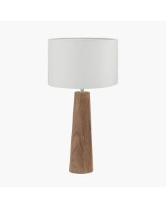 Esha Natural Conical Wood Table Lamp Base with Lino 35cm White Self Lined Linen Cylinder Lampshade