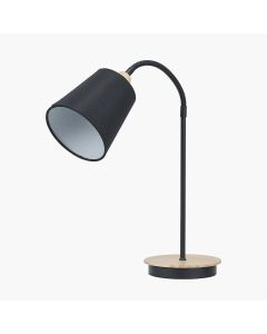 Juna Black Metal and Natural Wood Table Lamp