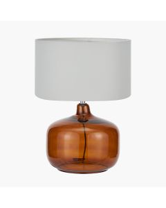 Corby Amber Glass Table Lamp Base with Harry 40cm Ivory Cotton Mix Cylinder Lampshade