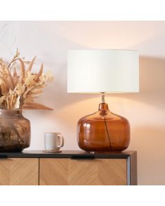 Corby Amber Glass Table Lamp Base with Harry 40cm Ivory Cotton Mix Cylinder Lampshade