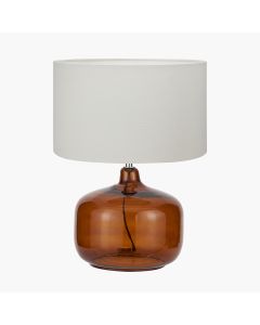 Corby Amber Glass Table Lamp Base with Henry 40cm White Handloom Cylinder Lampshade