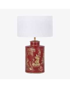 Landscape Red Hand Painted Metal Table Lamp Base with Harry 35cm Ivory Cotton Mix Cylinder Lampshade