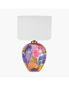 Matisse Multi Colour Ceramic Urn Table Lamp Base with Harry 40cm Ivory Cotton Mix Cylinder Lampshade