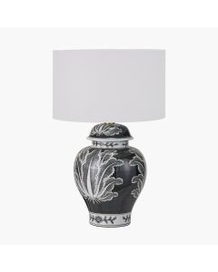 Asteria Black and White Feather Ceramic Urn Table Lamp Base with Henry 40cm White Handloom Cylinder Lampshade