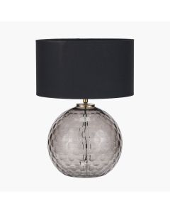 Camille Smoke Grey Circle Design Handcut Glass Table Lamp Base with Harry 30cm Black Cotton Mix Cylinder Lampshade