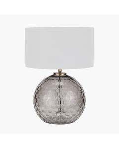 Camille Smoke Grey Circle Design Handcut Glass Table Lamp Base with Harry 30cm Ivory Cotton Mix Cylinder Lampshade