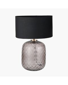 Camille Large Smoke Grey Circle Design Handcut Glass Table Lamp Base with Harry 35cm Black Cotton Mix Cylinder Lampshade