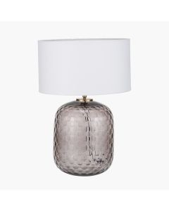 Camille Large Smoke Grey Circle Design Handcut Glass Table Lamp Base with Harry 35cm Ivory Cotton Mix Cylinder Lampshade