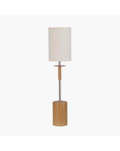Bonham Natural Wood Veneer and Silver Metal Table Lamp