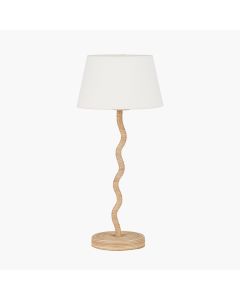 Palau Rattan Wave Table Lamp Base with Winston 20cm White Handloom Tapered Lampshade