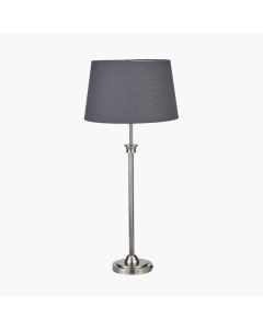 Salvatore Antique Silver Metal Table Lamp Base with Winston 35cm Grey Handloom Tapered Lampshade