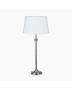 Salvatore Antique Silver Metal Table Lamp Base with Winston 35cm White Handloom Tapered Lampshade