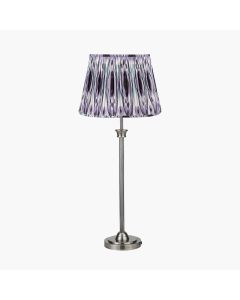 Salvatore Antique Silver Metal Table Lamp Base with Izara 35cm Lilac Ikat Patterned Mushroom Pleat Tapered Lampshade