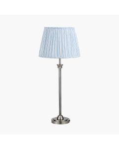 Salvatore Antique Silver Metal Table Lamp Base with Thiago 35cm Ocean Blue Stripe Mushroom Pleat Tapered Lampshade