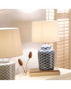 Schoal Blue and White Fish Detail Ceramic Table Lamp