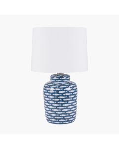 Schoal Blue and White Fish Detail Ceramic Table Lamp