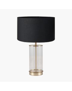 Westwood Clear Glass and Champagne Metal Table Lamp Base with Harry 35cm Black Cotton Mix Cylinder Lampshade