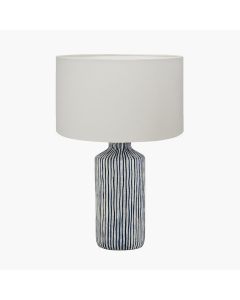 Bude Blue and White Stripe Stoneware Table Lamp Base with Henry 40cm White Handloom Cylinder Lampshade