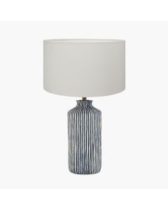 Bude Blue and White Stripe Stoneware Table Lamp with Henry 40cm White Handloom Cylinder Shade 