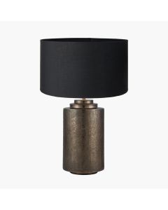 Zuri Large Antique Brass Metal Pot Table Lamp Base with Harry 45cm Black Cotton Mix Cylinder Lampshade