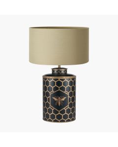 Black Honeycomb Hand Painted Metal Table Lamp Base with Harry 45cm Taupe Cotton Mix Cylinder Lampshade