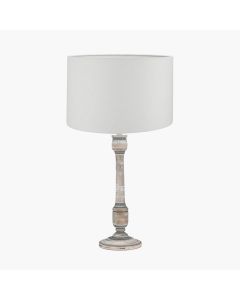 Captiva Grey Wash Mango Wood Table Lamp Base with Lino 35cm White Self Lined Linen Cylinder Lampshade
