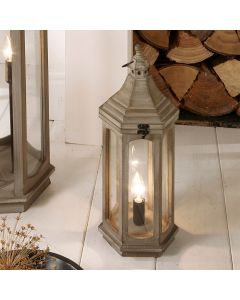 Adaline Antique Grey Wood Lantern Table Lamp 