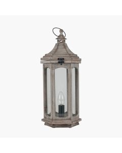 Adaline Antique Grey Wood Lantern Table Lamp 