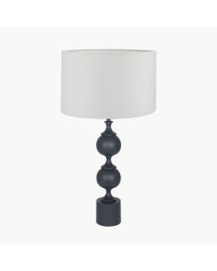 Asilah Matt Black Aluminium Tall Footed Table Lamp Base with Lino 40cm White Self Lined Linen Cylinder Lampshade