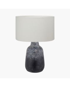 Vulcan Textured Volcanic Effect Grey Stoneware Table Lamp Base with Henry 35cm White Handloom Cylinder Lampshade