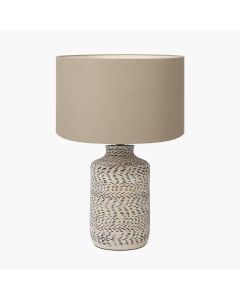 Atouk Textured Natural and Black Stoneware Table Lamp Base with Henry 35cm Taupe Handloom Cylinder Lampshade
