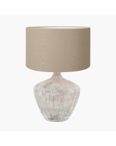 Manaia White Wash Textured Wood Table Lamp Base with Henry 35cm Taupe Handloom Cylinder Lampshade