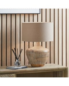 Manaia White Wash Textured Wood Table Lamp Base with Henry 35cm Taupe Handloom Cylinder Lampshade