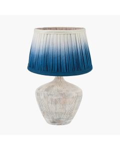 Manaia White Wash Textured Wood Table Lamp Base with Scallop 35cm Blue Ombre Soft Pleated Tapered Lampshade