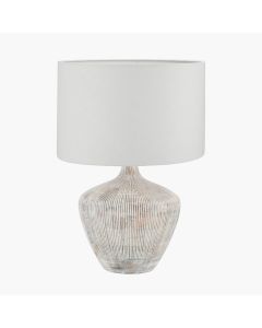 Manaia White Wash Textured Wood Table Lamp Base with Lino 35cm White Self Lined Linen Cylinder Lampshade