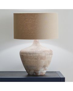 Manaia White Wash Textured Wood Table Lamp with Henry 35cm Taupe Handloom Cylinder Shade
