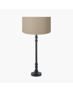 Rhode Matt Black Stick Metal Table Lamp Base with Henry 30cm Taupe Handloom Cylinder Lampshade