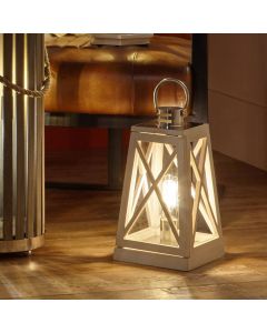 Devon White Wash and Chrome Lantern Table Lamp