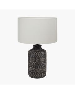 Atouk Textured Black Stoneware Table Lamp Base with Henry 35cm White Handloom Cylinder Lampshade