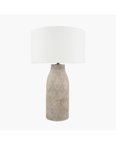 Palawan Stone Grey Feather Stoneware Table Lamp Base with Henry 40cm White Handloom Cylinder Lampshade