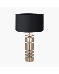 Elon Champagne Gold Metal Stacked Cylinder Table Lamp Base with Harry 35cm Black Cotton Mix Cylinder Lampshade