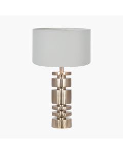 Elon Champagne Gold Metal Stacked Cylinder Table Lamp Base with Harry 35cm Ivory Cotton Mix Cylinder Lampshade