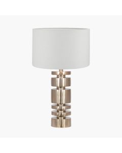 Elon Champagne Gold Metal Stacked Cylinder Table Lamp Base with Lino 35cm White Self Lined Linen Cylinder Lampshade