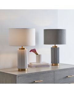 Ionic White Textured Ceramic and Gold Metal Table Lamp