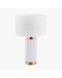 Ionic White Textured Ceramic and Gold Metal Table Lamp