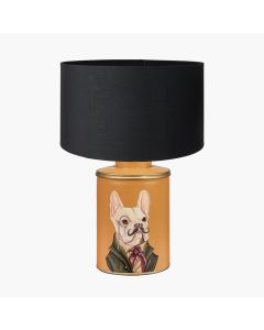 Boston Terrier Mustard Hand Painted Metal Table Lamp Base with Harry 35cm Black Cotton Mix Cylinder Lampshade